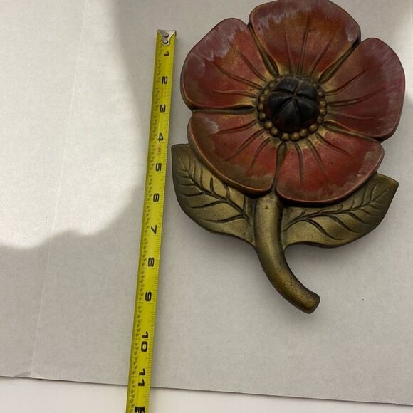 Vintage 1968 Jamar Mallory Studio Red Gold Ceramic Flower Wall Hanging Decor - Picture 9 of 9